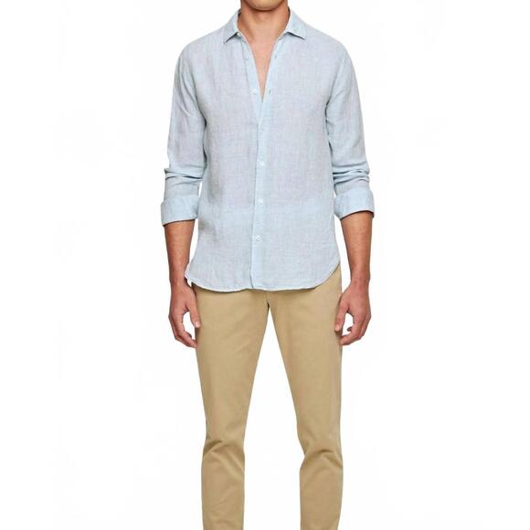 NEW ORLEBAR BROWN giles linen cls ii shirt in pale blue-white